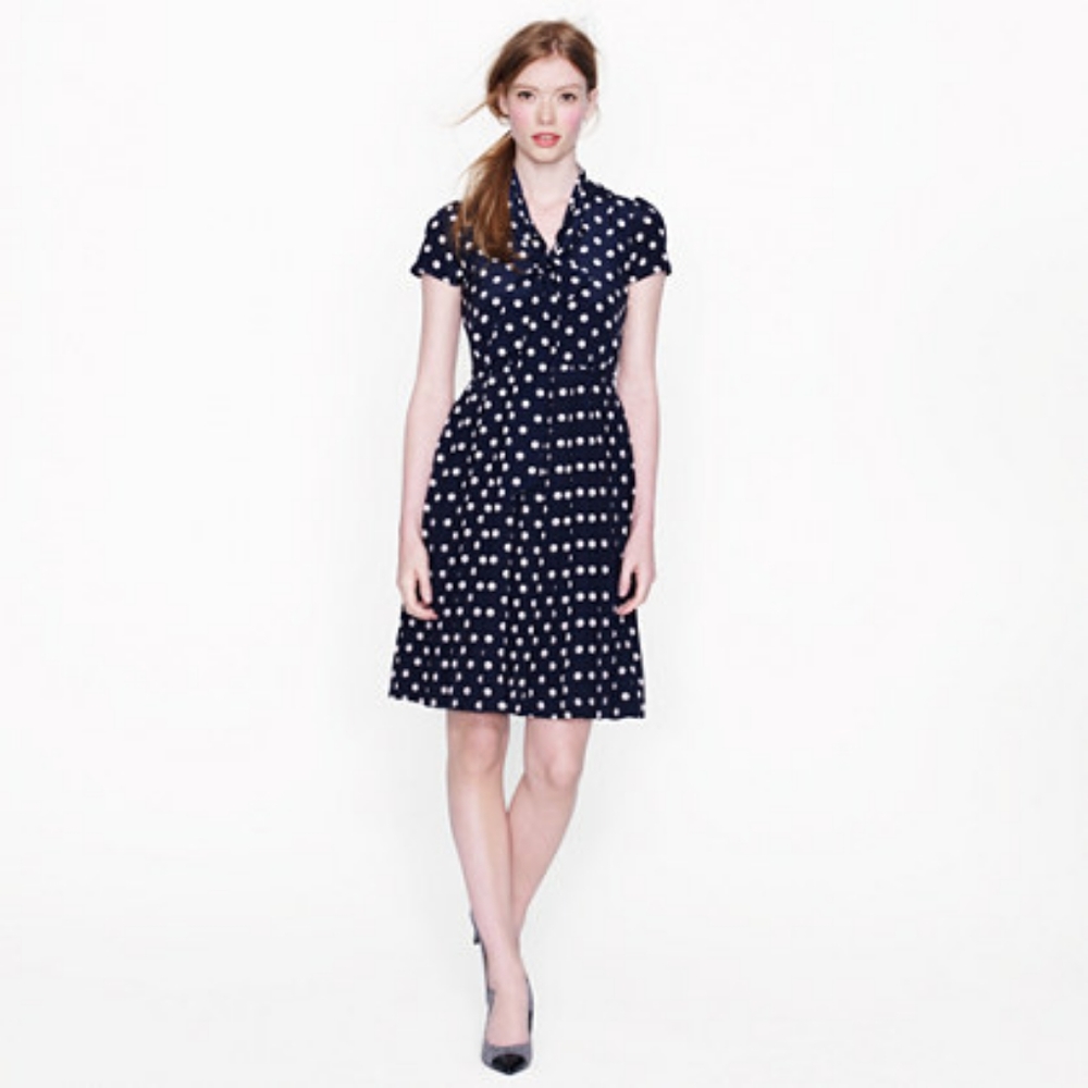 J Crew Polka-Dot Tie-Neck Dress